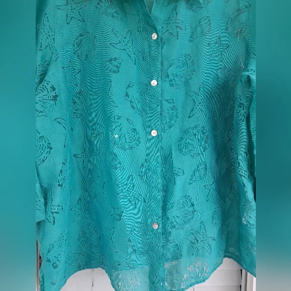 Alfred Dunner Turquoise Button-Down Shirt - Picture 7 of 10